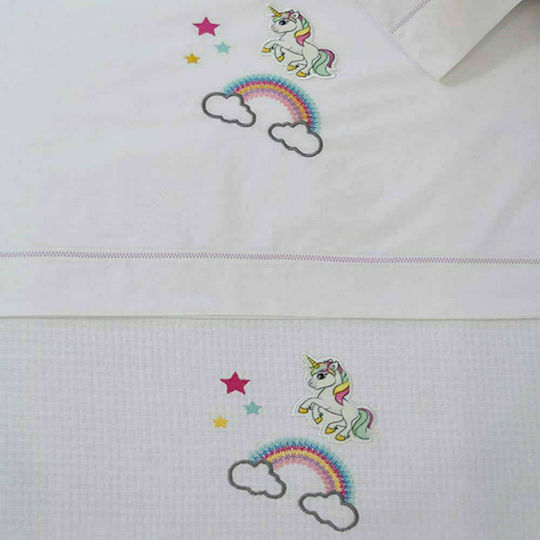 Homeline Unicorn Baby Sheets Set Crib Cotton Pink 120x160cm 3pcs