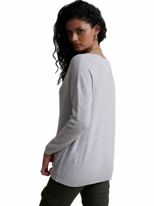 Superdry Harper Damen Langarm Pullover mit V-Ausschnitt Gray