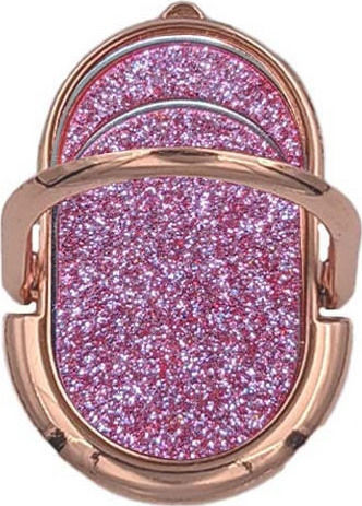 Technovo Αυτοκόλλητο Μαγνητικό Οβάλ Ring Holder Κινητού Glitter Rose Gold