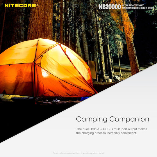 NiteCore NB20000 Power Bank 20000mAh 45W with 2 USB-A Ports and USB-C Port Carbon Fiber