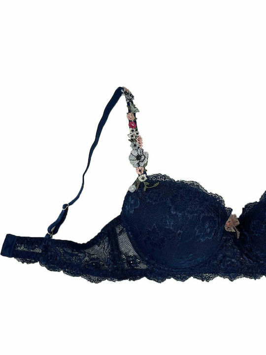 Infiore Bra in Blue with Flower Design