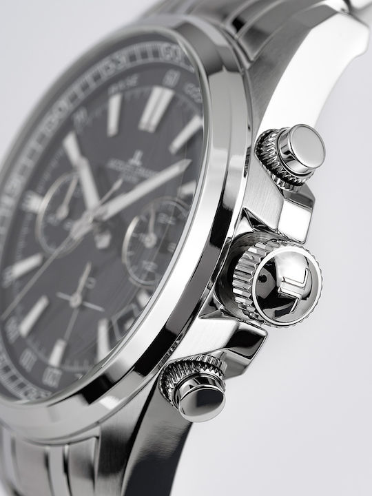 Jacques Lemans Liverpool Ανδρικό Ρολόι 44mm Χρονογράφος Μπαταρίας με Ασημί Μεταλλικό Μπρασελέ