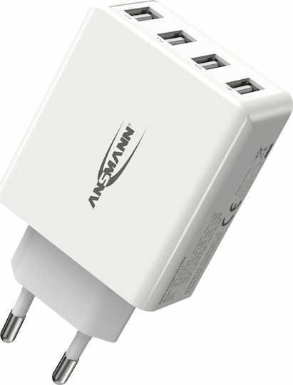 Ansmann Ladegerät ohne Kabel mit 4 USB-A Anschlüsse 30W Weißs (HC430)