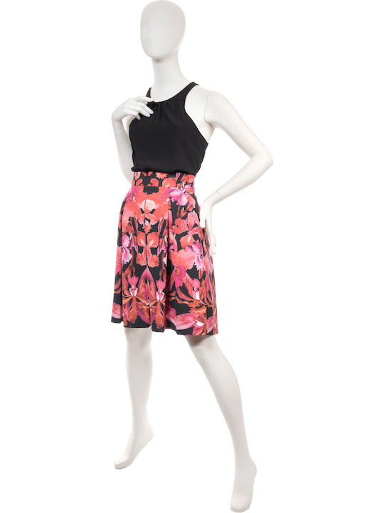 Hoch tailliert Midi Rock Blumen Schwarz