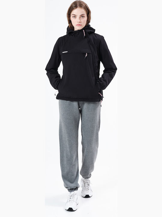 Women's Short Sports Jacket Waterproof and Windproof for Winter with Hood Black