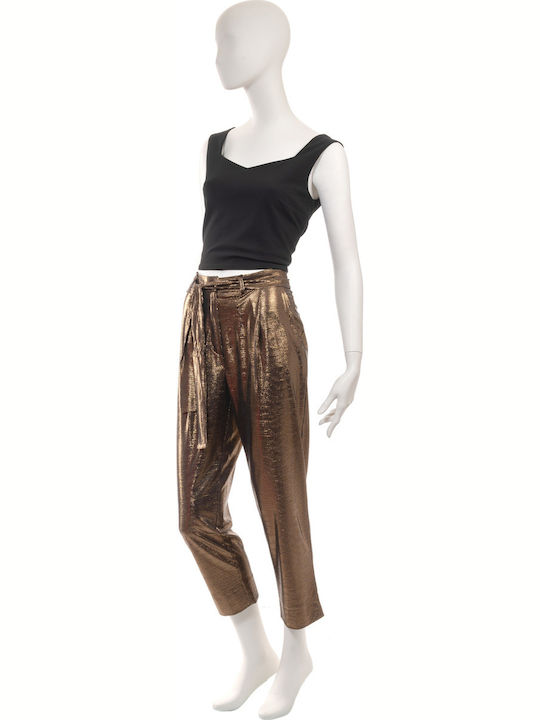 Women's High-waisted Fabric Capri Trousers Gold