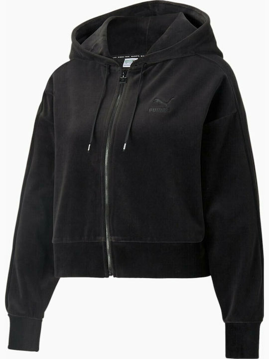 Iconic T7 Women's Sweatshirt Jacket Velvet Hooded Black