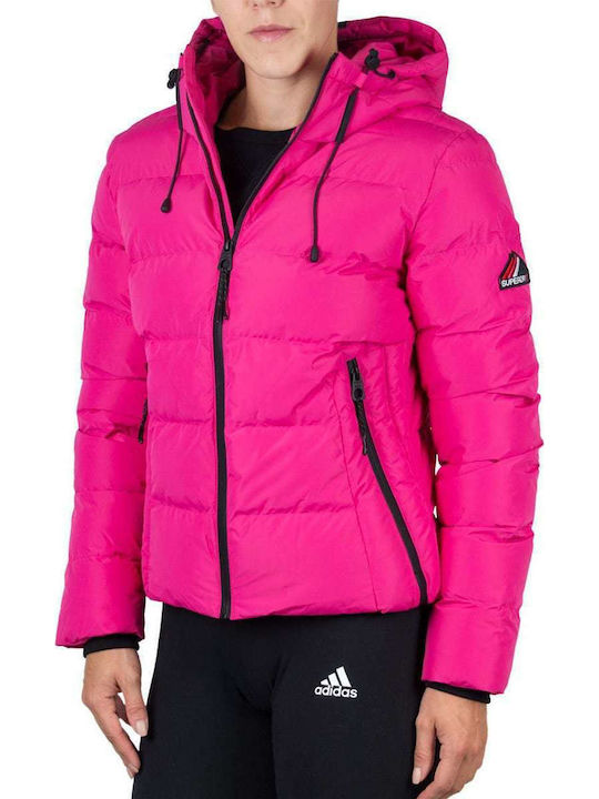 Kurz Damen Puffer Jacke für Winter Fuchsie
