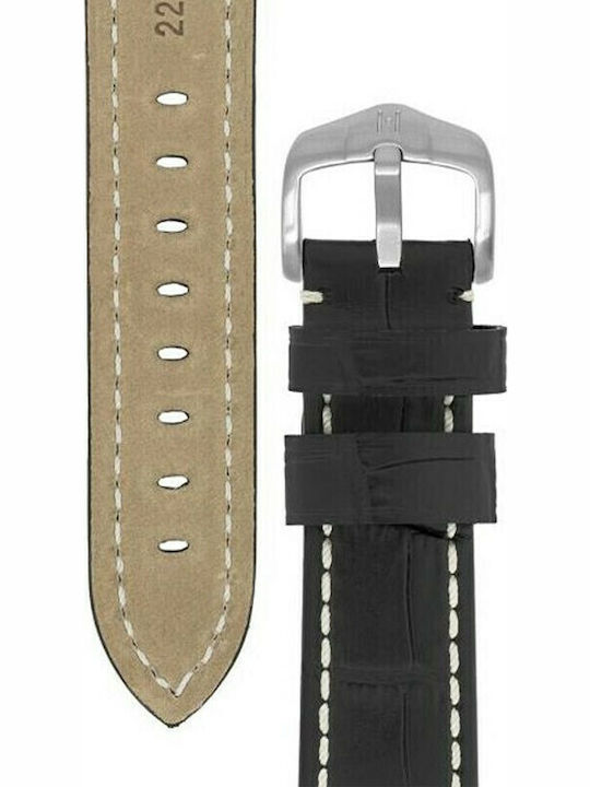 Hirsch Knight Long Δερμάτινο Λουράκι Μαύρο 24mm