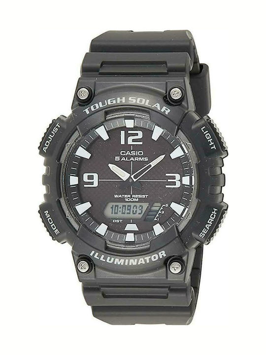 Casio Ανδρικό Ρολόι 46.6mm Solar με Μαύρο Καουτσούκ Λουράκι