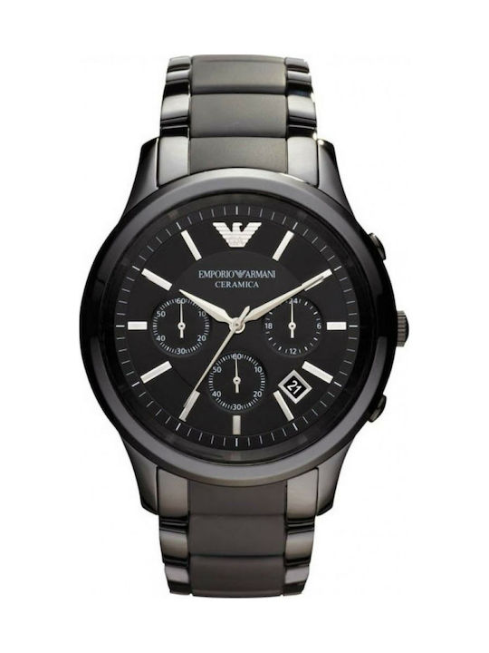 Emporio Armani Herrenuhr 43mm Chronograph Batterie mit Schwarz Keramikarmband