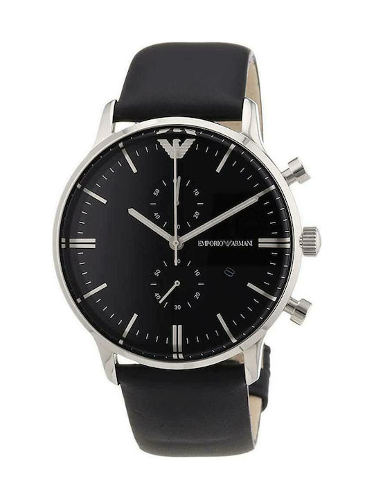 Emporio Armani Watch Chronograph Battery with Black Leather Strap