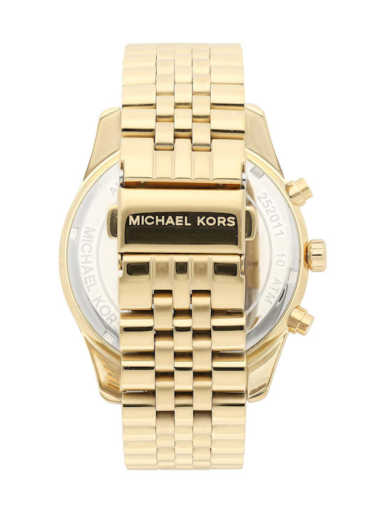 Michael Kors Lexington Ανδρικό Ρολόι 45mm Χρονογράφος Μπαταρίας με Χρυσό Μεταλλικό Μπρασελέ