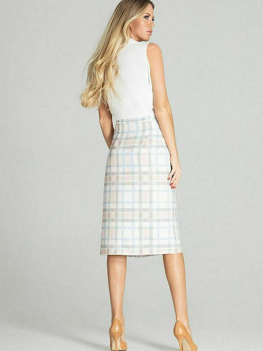 Figl M697 High Waist Midi Skirt Checked in White color 141762