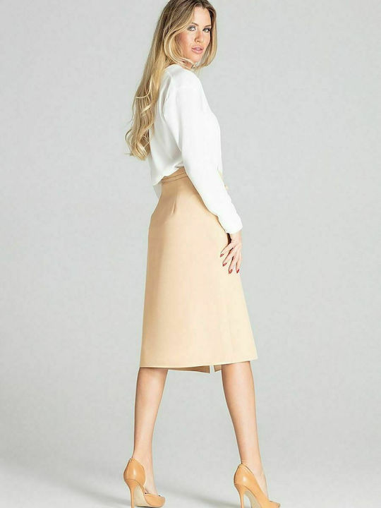 Figl M697 High Waist Midi Skirt in Beige color 141760