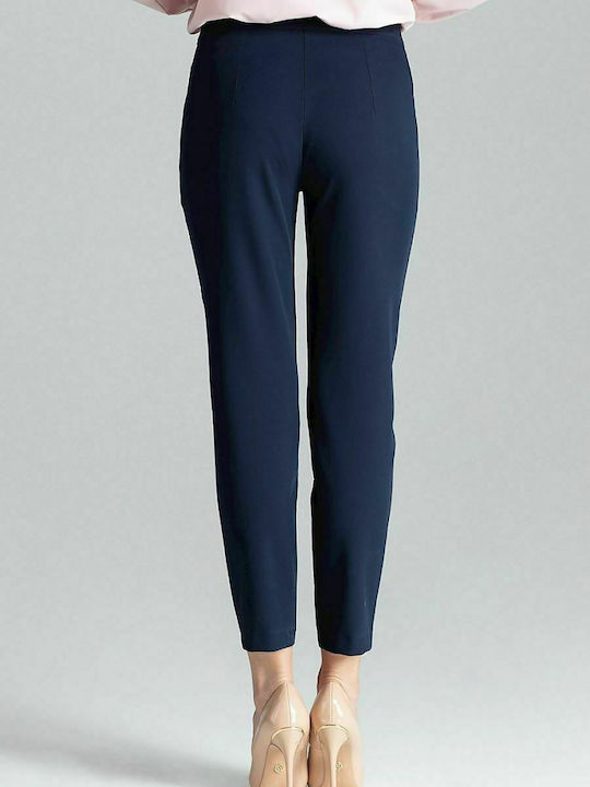 Lenitif L028 Women's High-waisted Fabric Capri Trousers Navy Blue