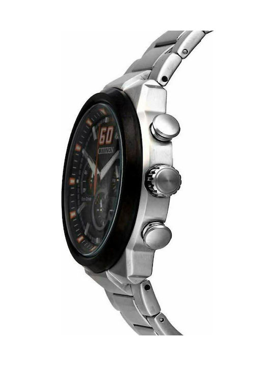 Citizen Ανδρικό Ρολόι 45mm Χρονογράφος Eco - Drive με Ασημί Μεταλλικό Μπρασελέ