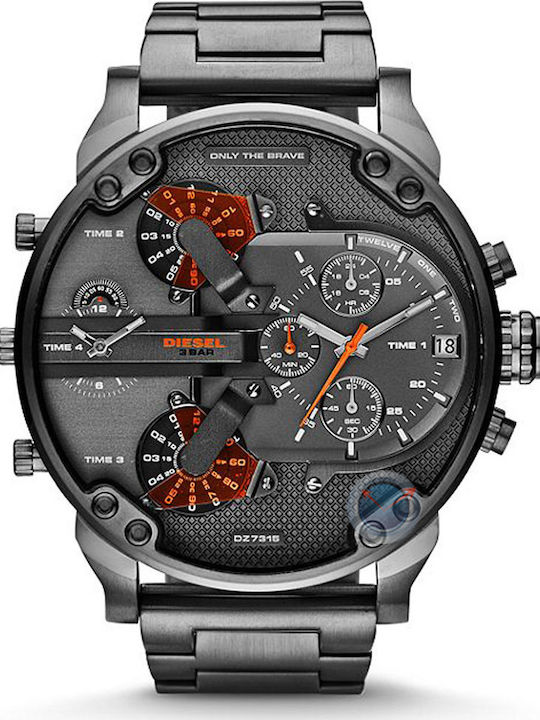 Diesel Mr Daddy 2.0 Herrenuhr 57mm Chronograph Batterie mit Schwarz Metallarmband