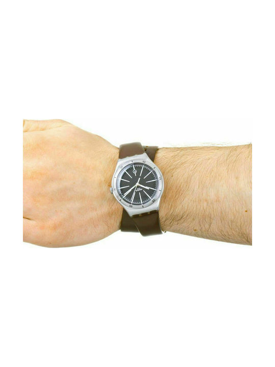 Swatch Watch Battery with Brown Leather Strap