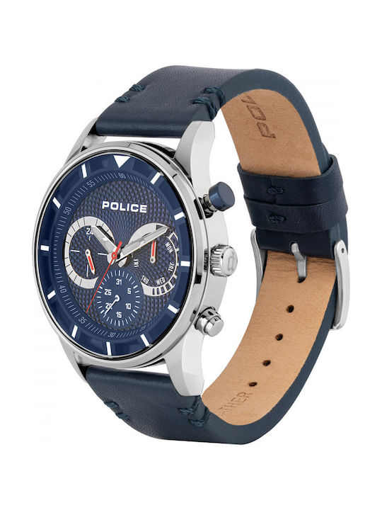 Police Driver Men's Watch 54mm Chronograph Battery with Blue Leather Strap