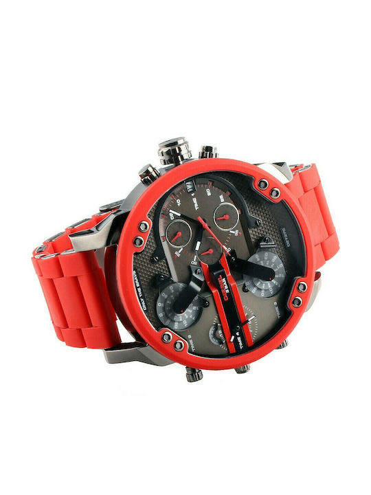 Diesel Mr Daddy 2.0 Ανδρικό Ρολόι 57mm Χρονογράφος Μπαταρίας με Κόκκινο Καουτσούκ Λουράκι