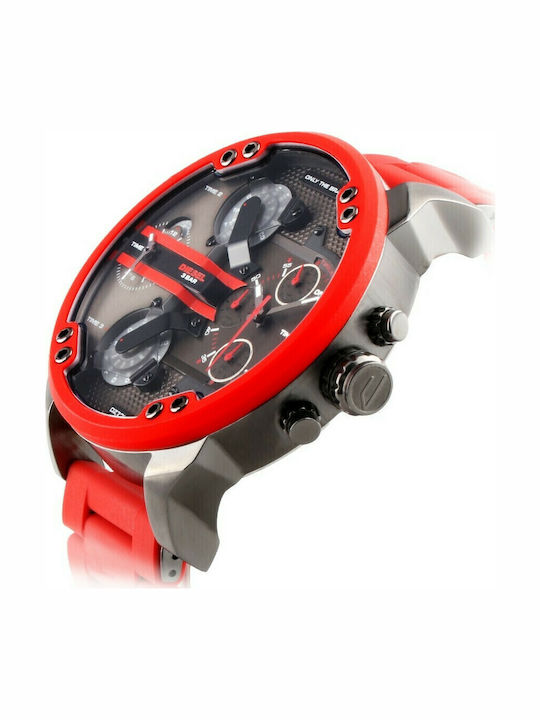 Diesel Mr Daddy 2.0 Ανδρικό Ρολόι 57mm Χρονογράφος Μπαταρίας με Κόκκινο Καουτσούκ Λουράκι