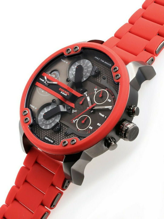 Diesel Mr Daddy 2.0 Ανδρικό Ρολόι 57mm Χρονογράφος Μπαταρίας με Κόκκινο Καουτσούκ Λουράκι