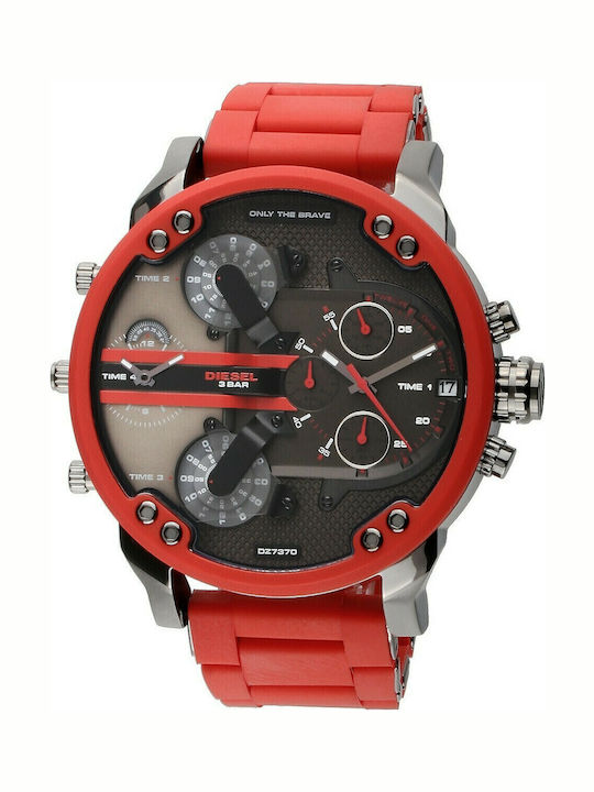 Diesel Mr Daddy 2.0 Ανδρικό Ρολόι 57mm Χρονογράφος Μπαταρίας με Κόκκινο Καουτσούκ Λουράκι