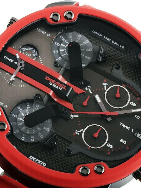 Diesel Mr Daddy 2.0 Ανδρικό Ρολόι 57mm Χρονογράφος Μπαταρίας με Κόκκινο Καουτσούκ Λουράκι