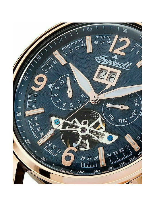 Ingersoll Regent Automatic Ανδρικό Ρολόι 47mm Χρονογράφος Αυτόματο με Μπλε Δερμάτινο Λουράκι