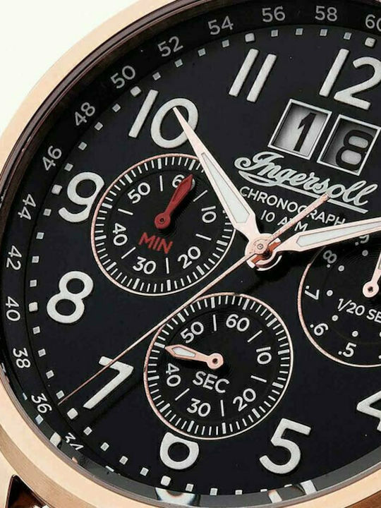 Ingersoll Delta Ανδρικό Ρολόι 47mm Χρονογράφος Αυτόματο με Μαύρο Δερμάτινο Λουράκι