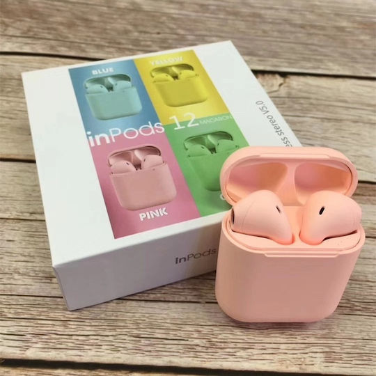 Inpods 12 Earbud Bluetooth Handsfree Ακουστικά με Αντοχή στον Ιδρώτα και Θήκη Φόρτισης Ροζ