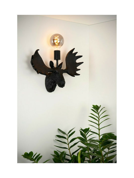 Lucide Lightning Moose Vintage Wall Lamp with E27 Socket Black 43cm