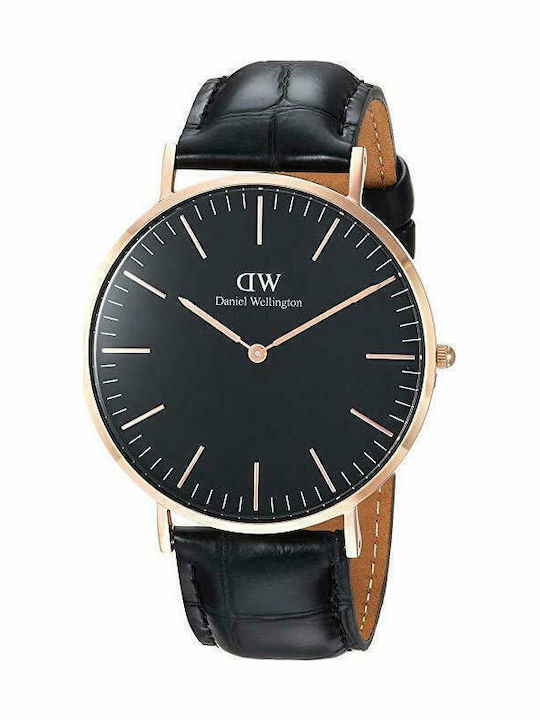 Daniel Wellington Classic Reading Ανδρικό Ρολόι 40mm Μπαταρίας με Μαύρο Δερμάτινο Λουράκι