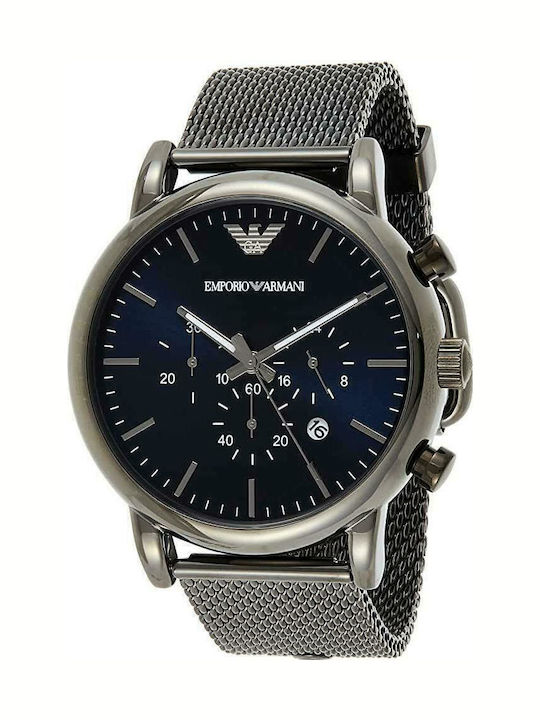 Emporio Armani Ανδρικό Ρολόι 46mm Χρονογράφος Μπαταρίας με Ασημί Μεταλλικό Μπρασελέ