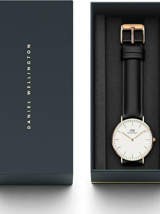 Daniel Wellington Classic Sheffield Ανδρικό Ρολόι 36mm Μπαταρίας με Μαύρο Δερμάτινο Λουράκι