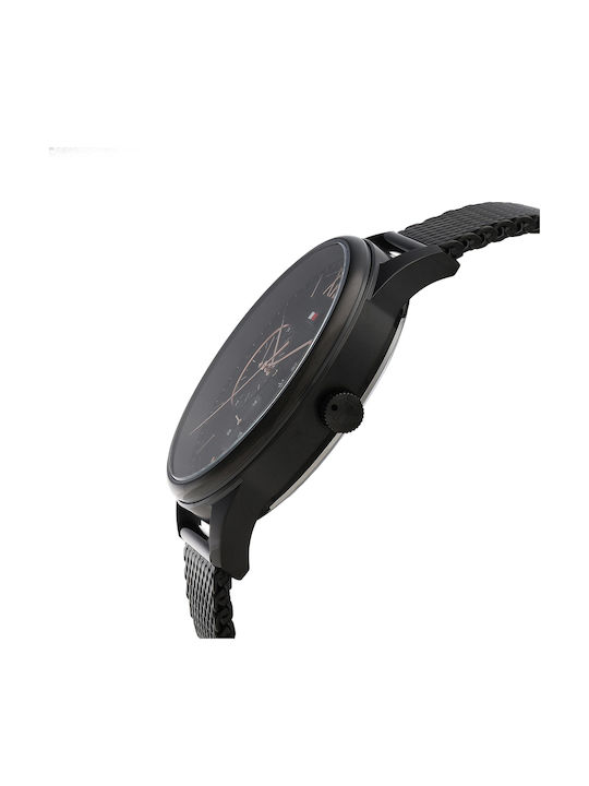 Tommy Hilfiger Damon Ανδρικό Ρολόι 44mm Χρονογράφος Μπαταρίας με Μαύρο Μεταλλικό Μπρασελέ