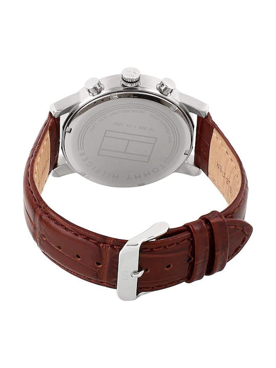 Tommy Hilfiger Kane Ανδρικό Ρολόι 44mm Χρονογράφος Μπαταρίας με Καφέ Δερμάτινο Λουράκι