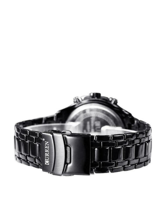 Curren Ceas Barbati 45mm Cronograf Cu Baterie Cu Brățară Din Metal Neagră / Albă / Aurie
