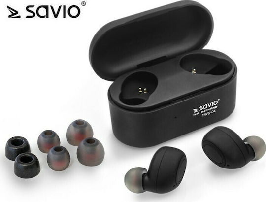 Savio TWS-04 In-Ear Bluetooth-Freisprecheinrichtung Kopfhörer mit Ladeetui Schwarz