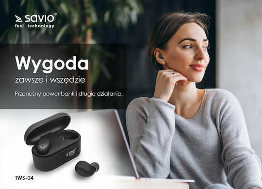 Savio TWS-04 In-Ear Bluetooth-Freisprecheinrichtung Kopfhörer mit Ladeetui Schwarz