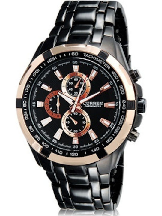 Curren Men's Watch 46mm Chronograph Battery with Black Metal Bracelet