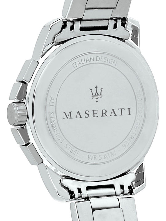 Maserati Successo Chronograph Men's Watch 45mm Chronograph Battery with Silver Metal Bracelet