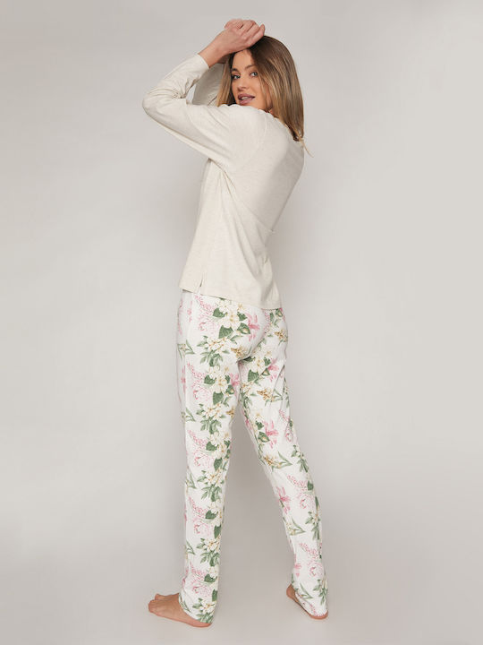 Admas Winter Damen Pyjama-Set Weiß