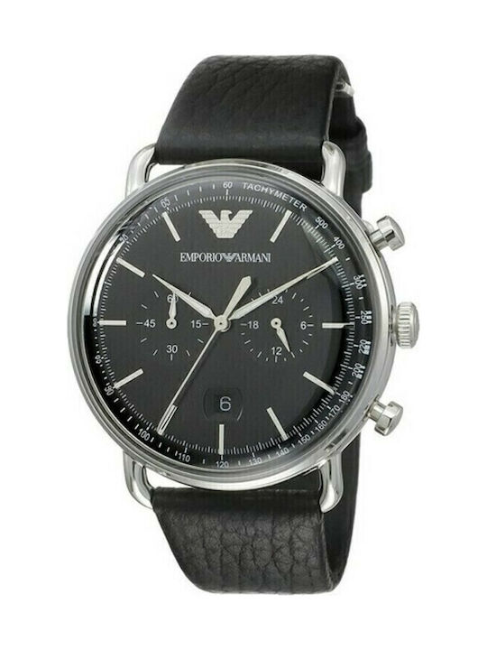 Emporio Armani Aviator Men's Watch 43mm Chronograph Battery with Black Leather Strap
