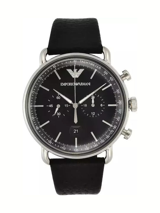 Emporio Armani Aviator Men's Watch 43mm Chronograph Battery with Black Leather Strap