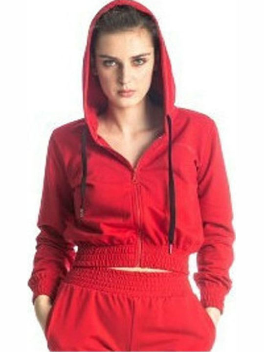 Cropped Women's Hoodie Sweater with Hood Red