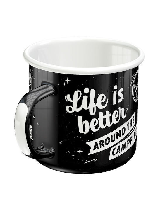 Nostalgic Art Outdoor & Activities Life Is Better Around The Campfire Cană Emailat Neagră 360ml