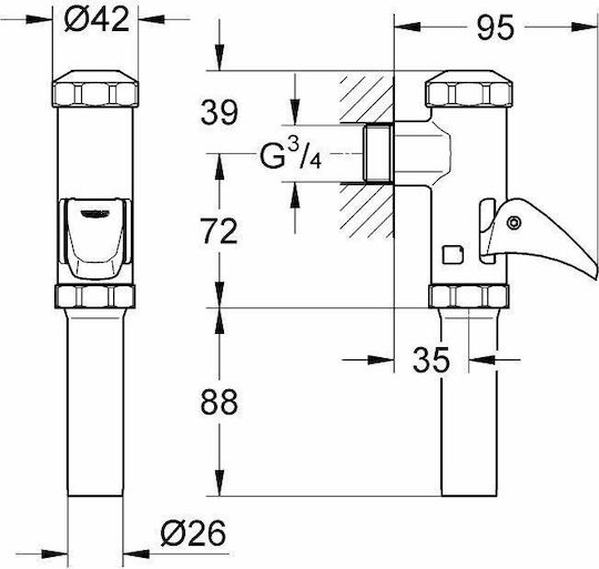 Grohe Pressable External Flushometer Valve Toilet 3/4" 37141000