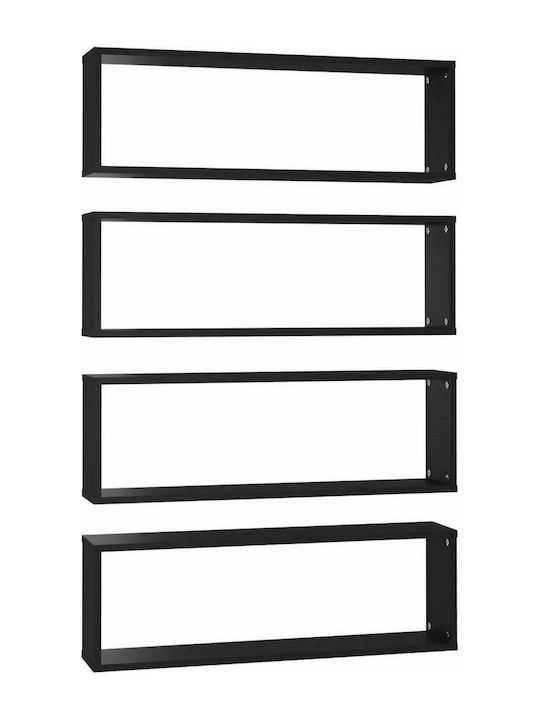 Shelves Wall Black Velvet-Black Metal 4pcs 80x15x26.5cm